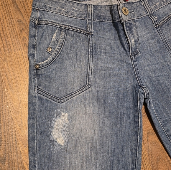 Vintage Guess Daredevil Bootcut Jeans Womens 30 Distressed Blue Denim E79 - Picture 5 of 15